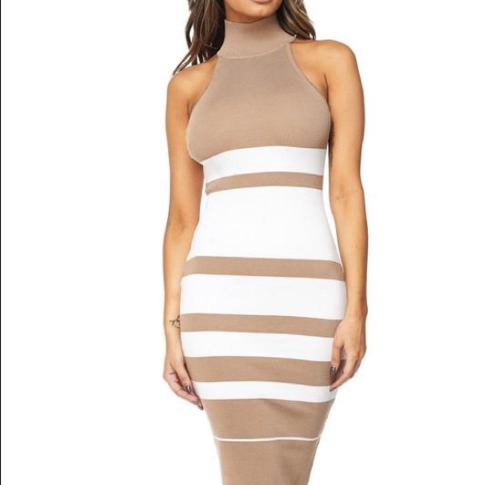 💵 Ribbed Knit Mock Neck Midi Bodycon Dress (C) - Picture 3 of 6